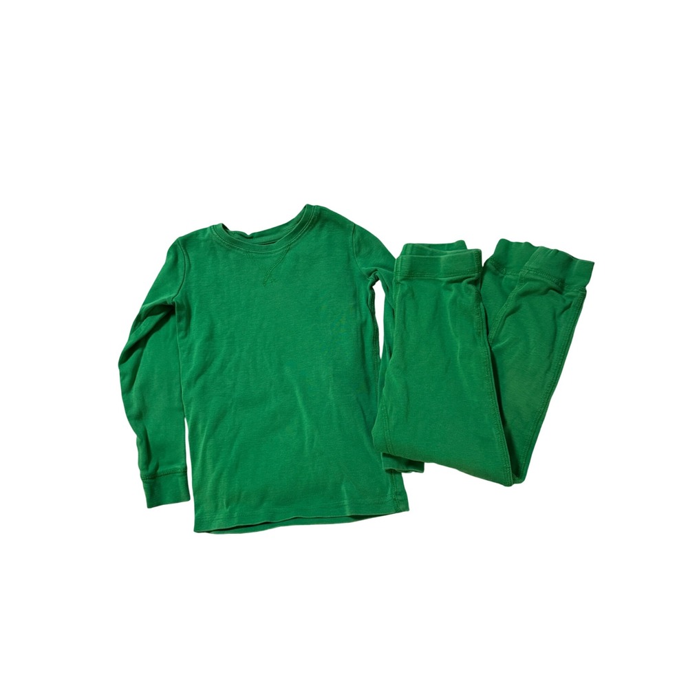 Primary Kids Green Long Pajama Set Size 4-5 100% Organic Cotton Comfort Soft